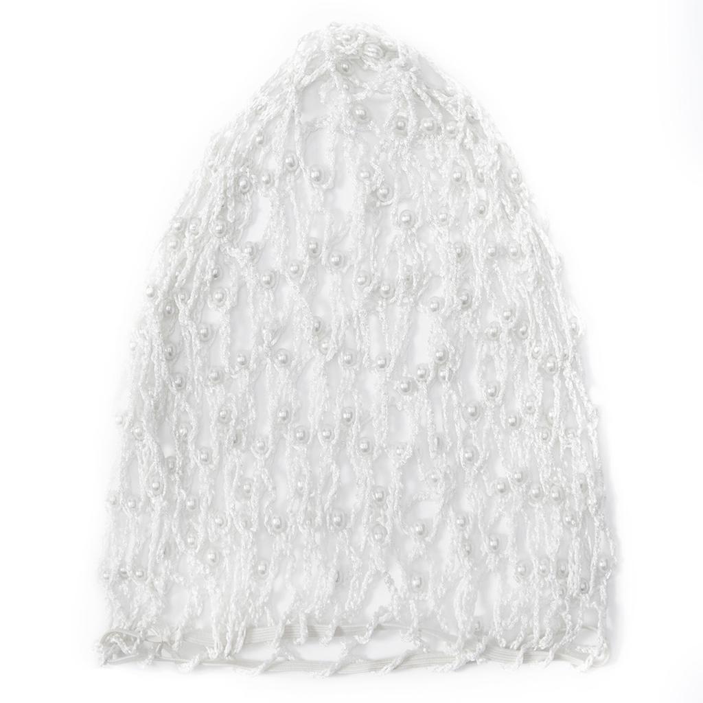 Elegant Handmade Crochet Snood Hair Net Turban Hat for Women with Pearl Bead Decoration Great for Weddings and Parties