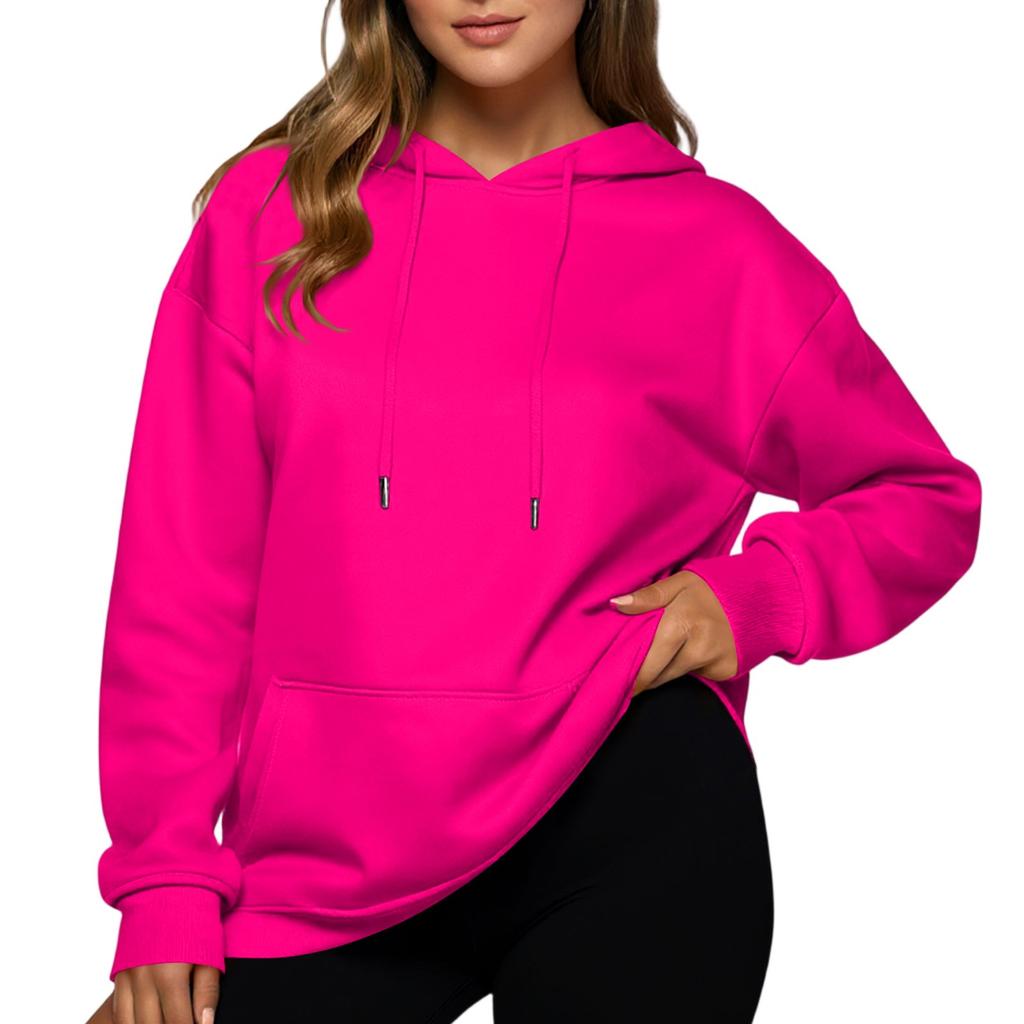 Women's Casual Loose Sports Drop Shoulder Sleeves Smooth Panel Hoodie Sweatshirt
