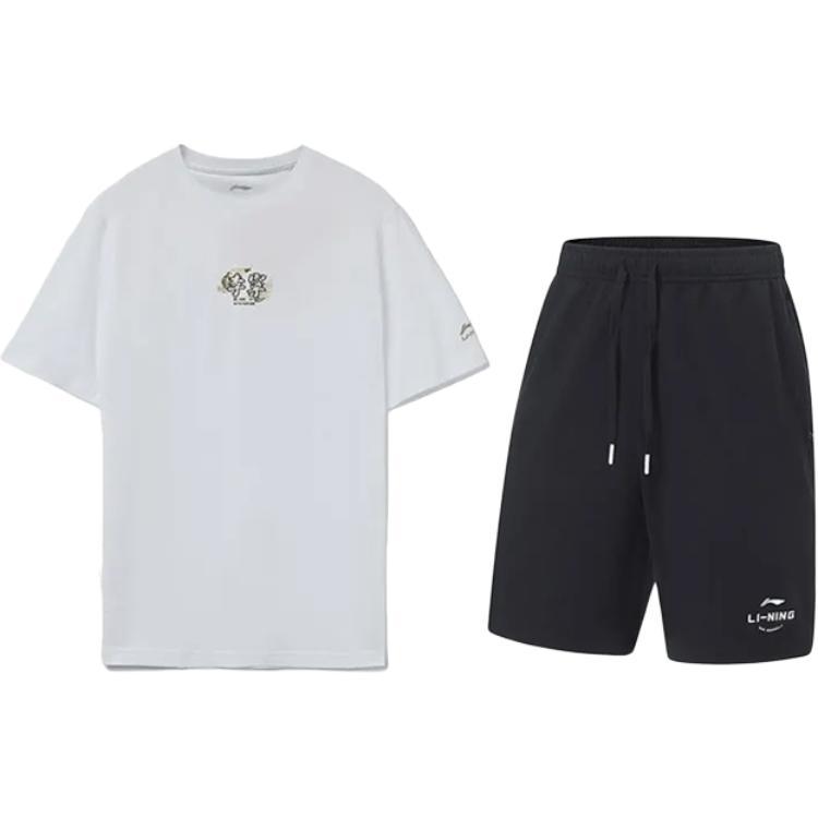 

Li-Ning Embroidered Logo Round Neck Pullover Short Sleeve T-Shirt Comfortable Versatile Breathable Shorts Casual Sports Set AHST821-1+AKST543-3 3XL