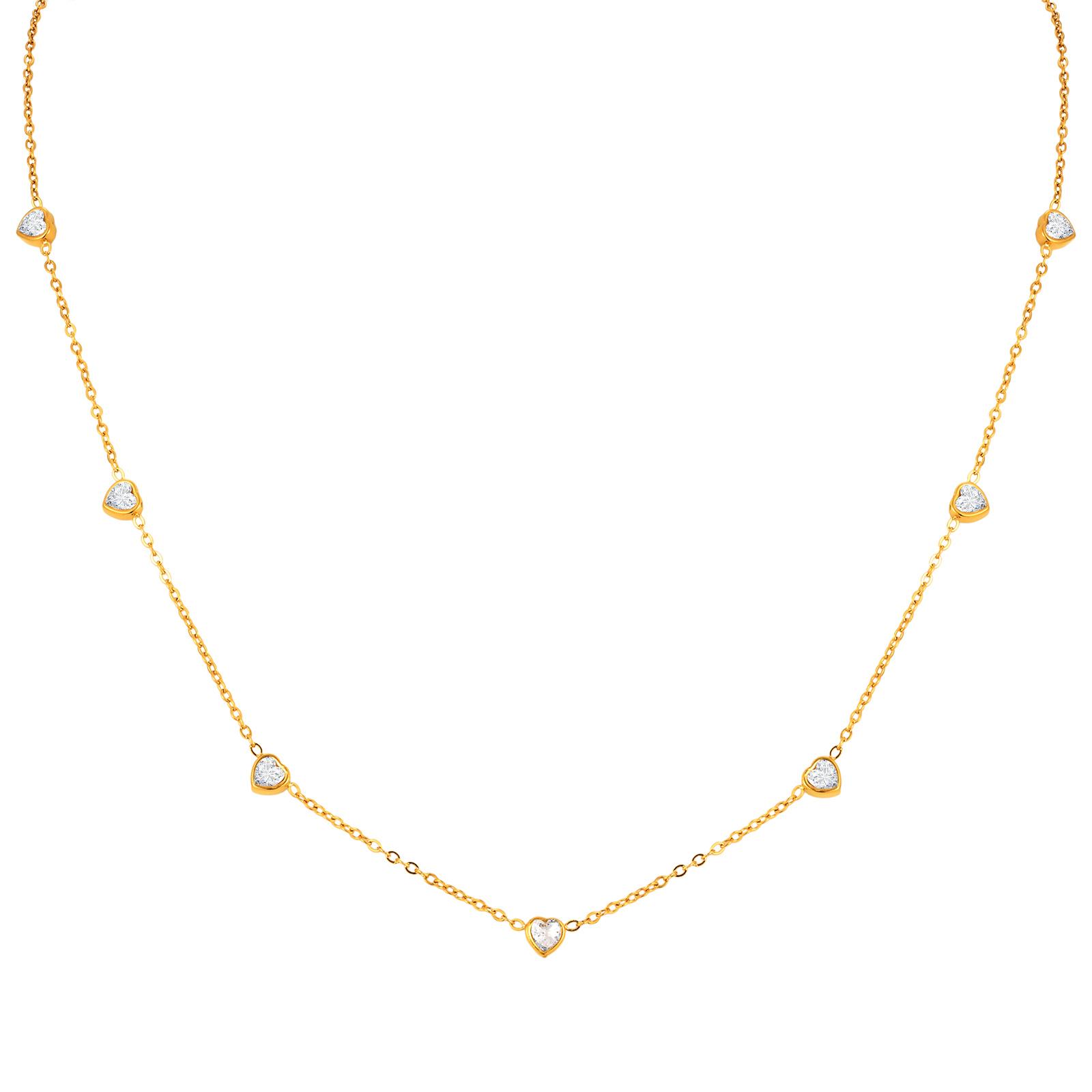 

Vnox Shiny CZ Stones Heart Chain Necklace For Women,18k Gold Plated Simple 45cm Length Collar, Love Statement Jewelry Gift