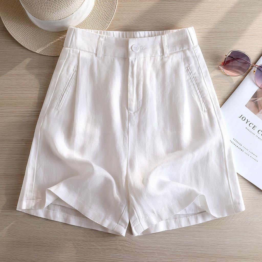 Light skin Tencel linen high waist shorts women's 1116 summer thin straight loose wide leg pants versatile five-point pants