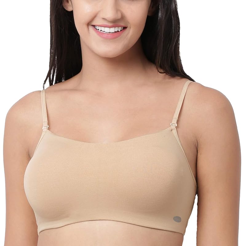 Enamor Women' Basic Cotton NonPadded Wire free High Coverage Stretch Cami with Detachable Straps TShirt Bra A0 Sk