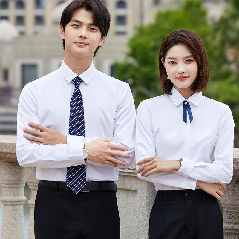 Long Sleeve Slim Bamboo Fiber Shirt Workwear Men's and Women's Professional Suit Tooling White Shirt Dress Printing LOGO