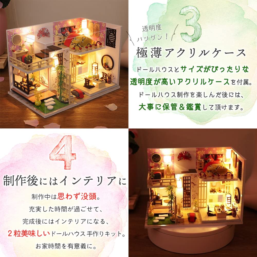 Moin moin Maßstab Puppenhaus Miniatur Handgefertigt Bausatz DIY Modell Raum Stil Modern Japanisch Mittlere Größe LED Licht Acrylbox 2305dh389 1/24 Set, Zweistöckig