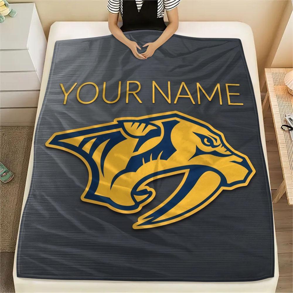 Custom Name,Nashville Predators Printed Flannel Blanket, soft throw for bedroom sofa, washable, Christmas present, great gift.