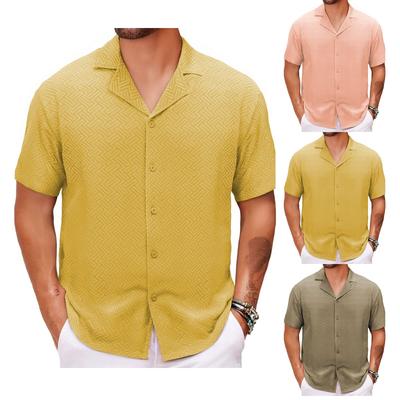 Men's Summer Casual Flower Shirt Fabric Cuban Collar Short Sleeve Shirt