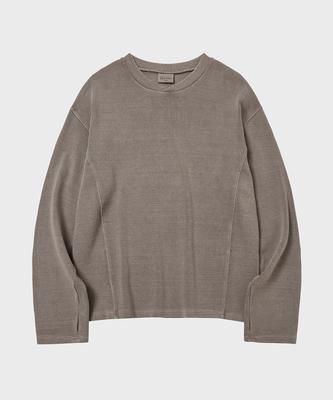 HOOVES Garments Washed Overlap Neck Knit Tee [Ash Brown]