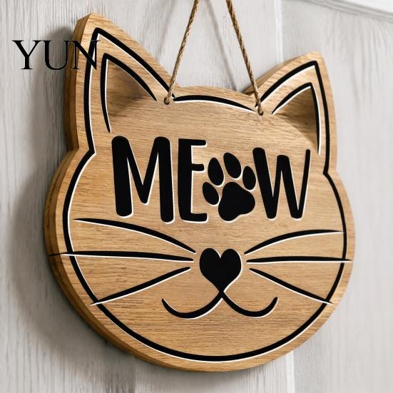 Indoor Pet House Accessory Wooden Welcome Sign for Front Door, Decorative Dog Paw Wall Hanging Plaque with Creative Animal Print Art Hemp Rope Lovers,