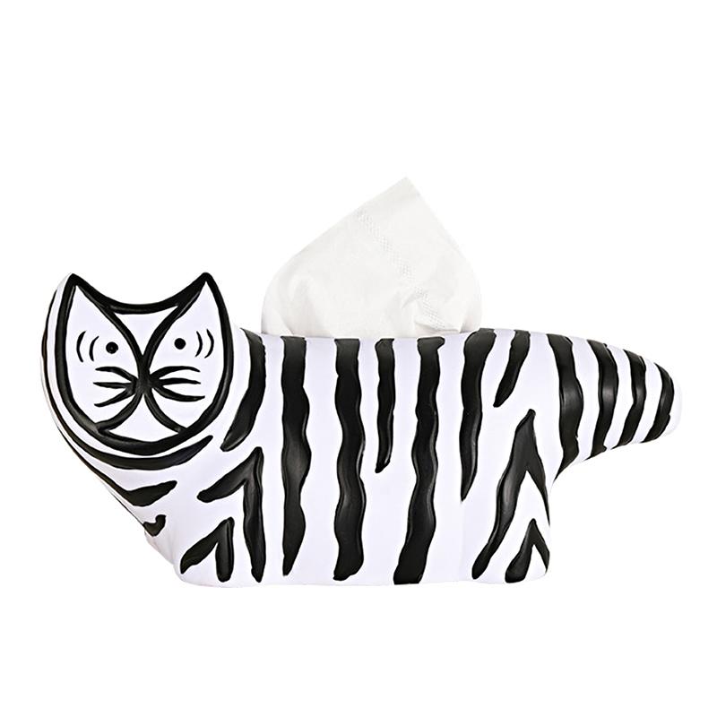 1PC Vinyl Tissue Box Striped Cat Contemporary Cartoon Cat Showroom Soft Decor Vinyl Tissue Box 17x14cm