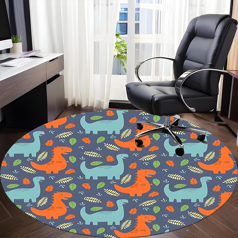 1PC Dino Leaves Office Round Area Rug, Mat Suitable For Office, Under Office Chairs Bedroom Living Room Home Decor, Room Deco