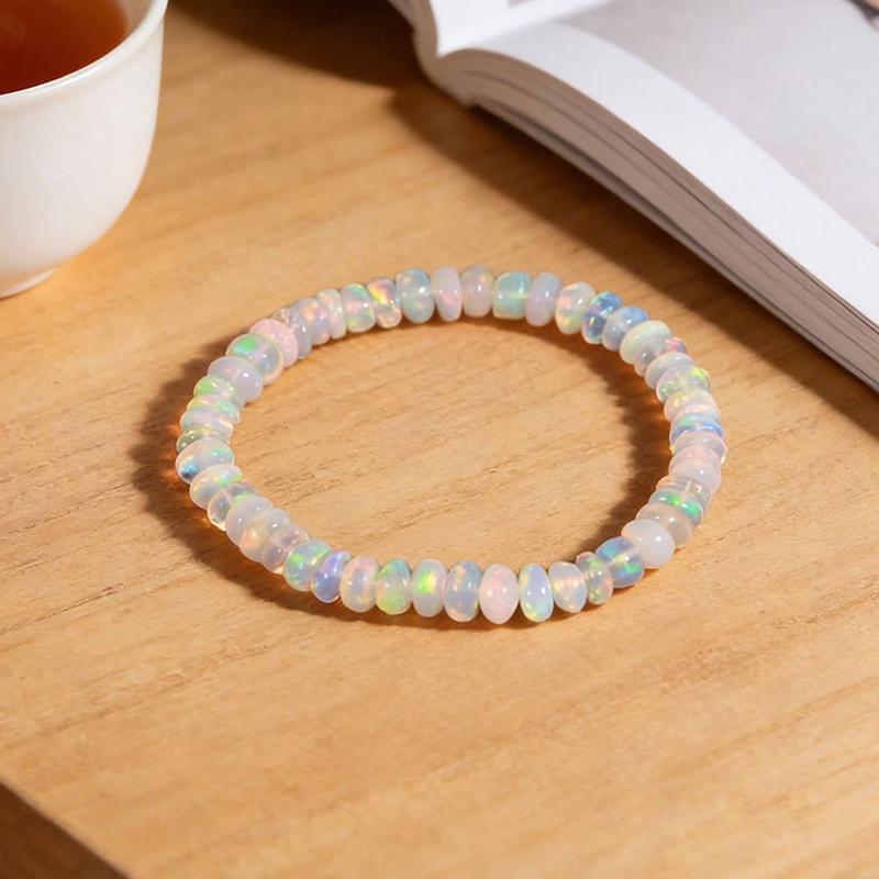 Pulsera de Ópalo Natural Para Mujeres Cuerda Elástica Extensible Joyería de Cristal Curativo Ayuda a Mantener el Equilibrio Emocional