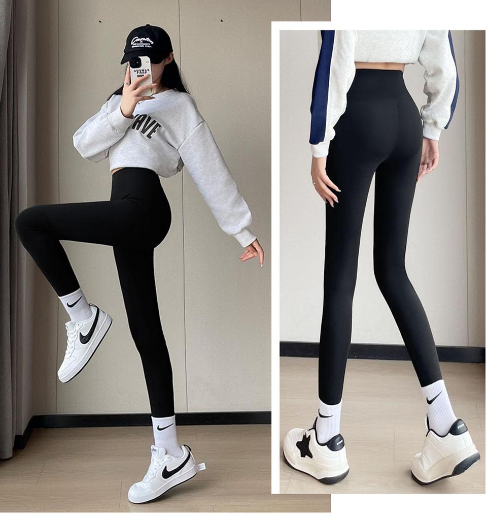 Yuoku Slim Warm for Winter and Fall Black Women's Fleece-Lined Leggings, Stretch, 9-Length Pants, Boa-Lined, Fit, High-Waisted Pants, Thick, (XL,