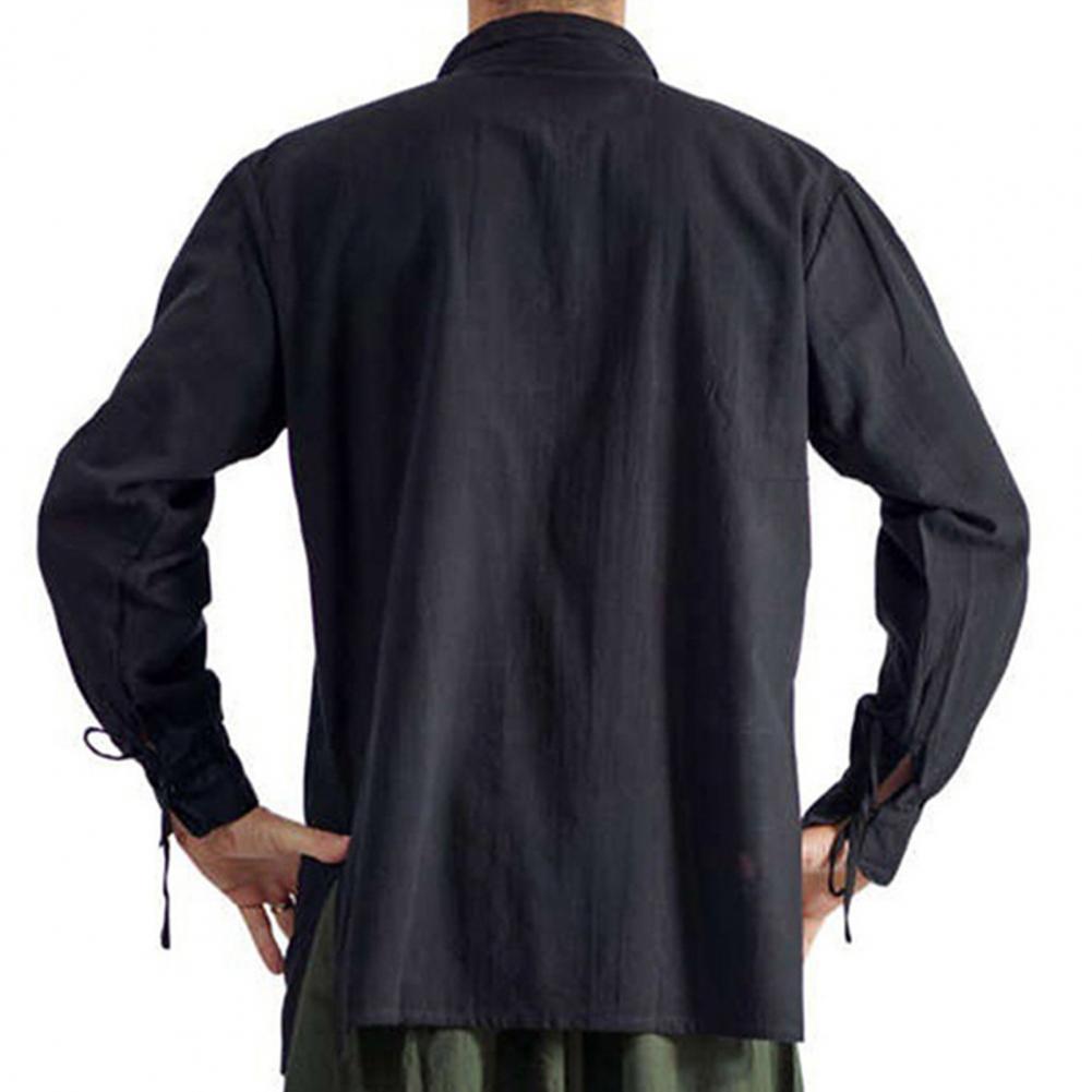 Men Vintage Shirt Relaxed Fit Vintage Shirt Medieval Renaissance Cosplay Shirt Lace-up Long Sleeve Loose Men's Pullover Shirt