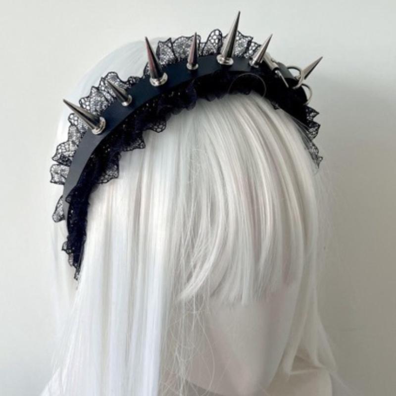 Gothic Punk Goth Headwear Women Headband Girls Rivets Headwear Cosplay Headdress Lace Hair Accessories