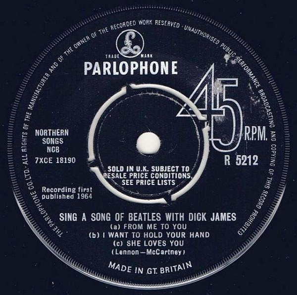 

7inch Record DICK JAMES - Sing A Song Of Beatles With Dick Ja R5212 Parlophone 1964 UK Pop Used