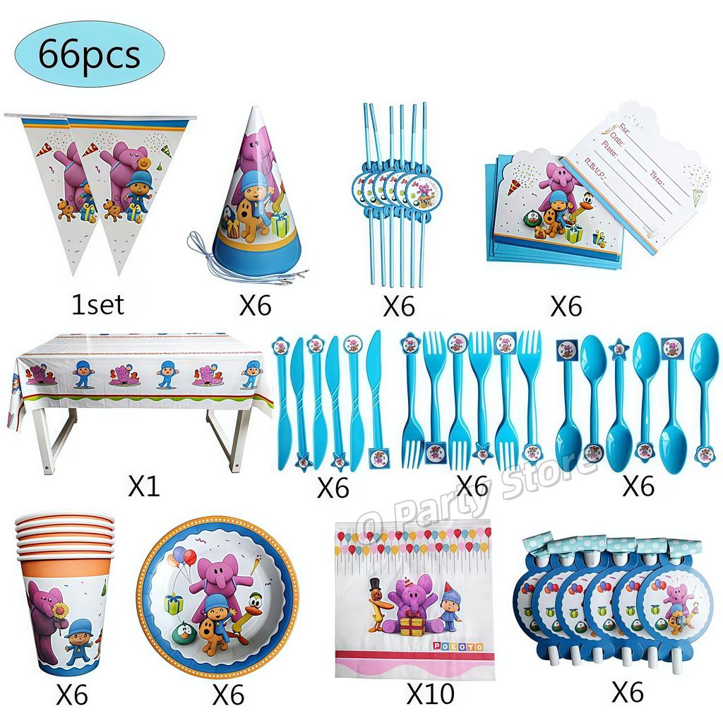 Pocoyo Geburtstag Dekorationen Einweg Geschirr Becher Teller Luftballon Banner Für Kinder Mitgebsel Babyparty Deko Party Zubehör Geschenk