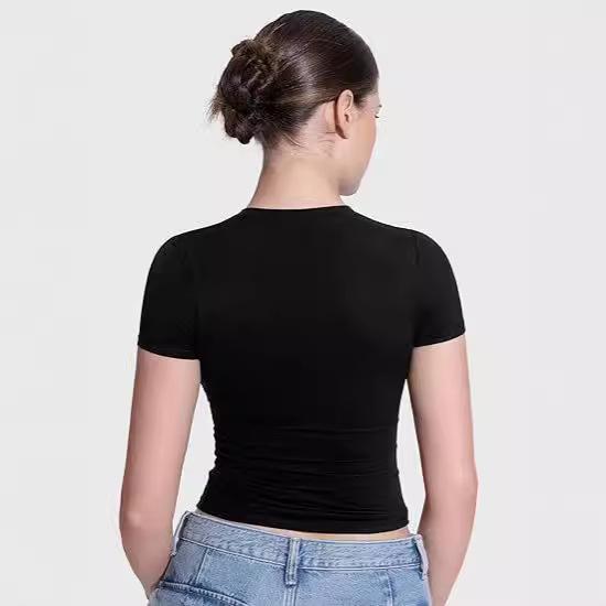 European & American Style Women's Milk Silk Round Neck T-Shirt - Short Sleeve Pullover