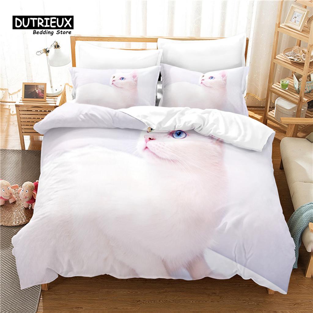 Funny Cat Duvet Cover Microfiber Pet Bedding Set Full King For Kids Child Cat Lovers Decor Cute Animal Quilt Cover Pillowcases