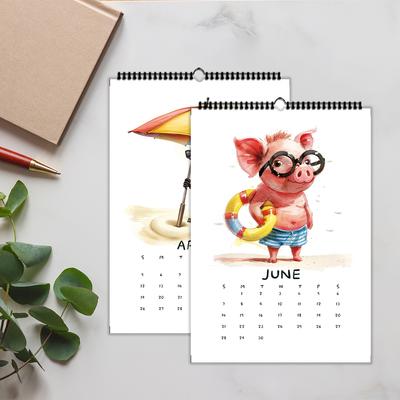 1pc Cartoon Animal Wall Calendar -Summer Seaside Theme, with 12 Different Designs, Suitable As a Gift for Christmas and New Year