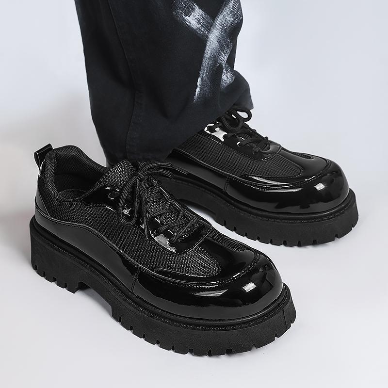 Men's leather shoes trend high-value bright leather mesh shoes autumn British