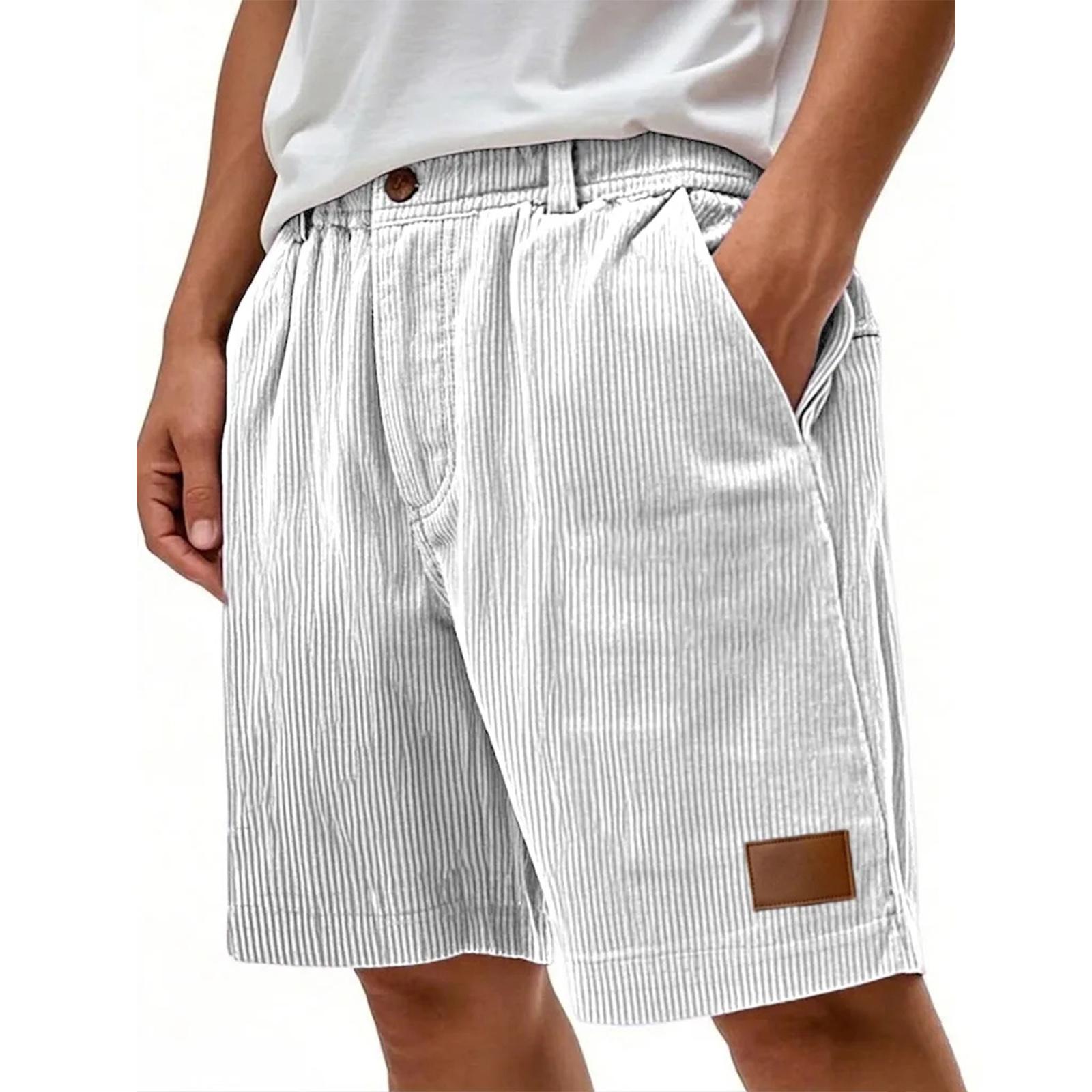 

Men s Business Casual Stretch Corduroy Shorts With Elastic Waistband XL білий