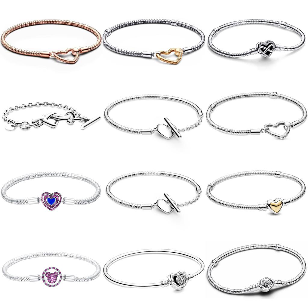 925 Silver Love Heart Bracelet Rose Gold Clasp Bead Charm DIY Jewelry Gift For Women Fashion Moments Bracelet