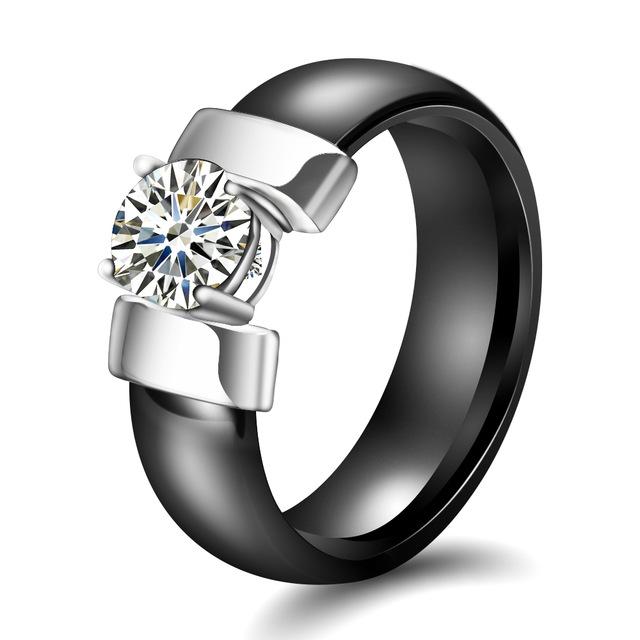 Black&White Ceramic Rings For Women Cubic Zircon Stainless Steel Engagement Wedding Rings Elegant Love Rings Ceramic Jewelry