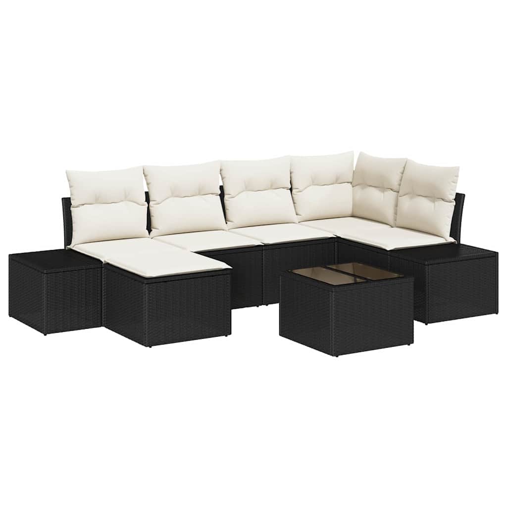 Garden Sofa Set with Cushions 6 pcs Black and Cream Poly Rattan