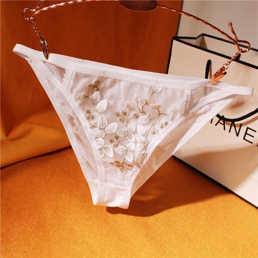 Vrouwen sexy kanten bloemen borduurwerk slipje lage taille mesh verleiding Breifs Franse luxe ondergoed plus size ademende panty