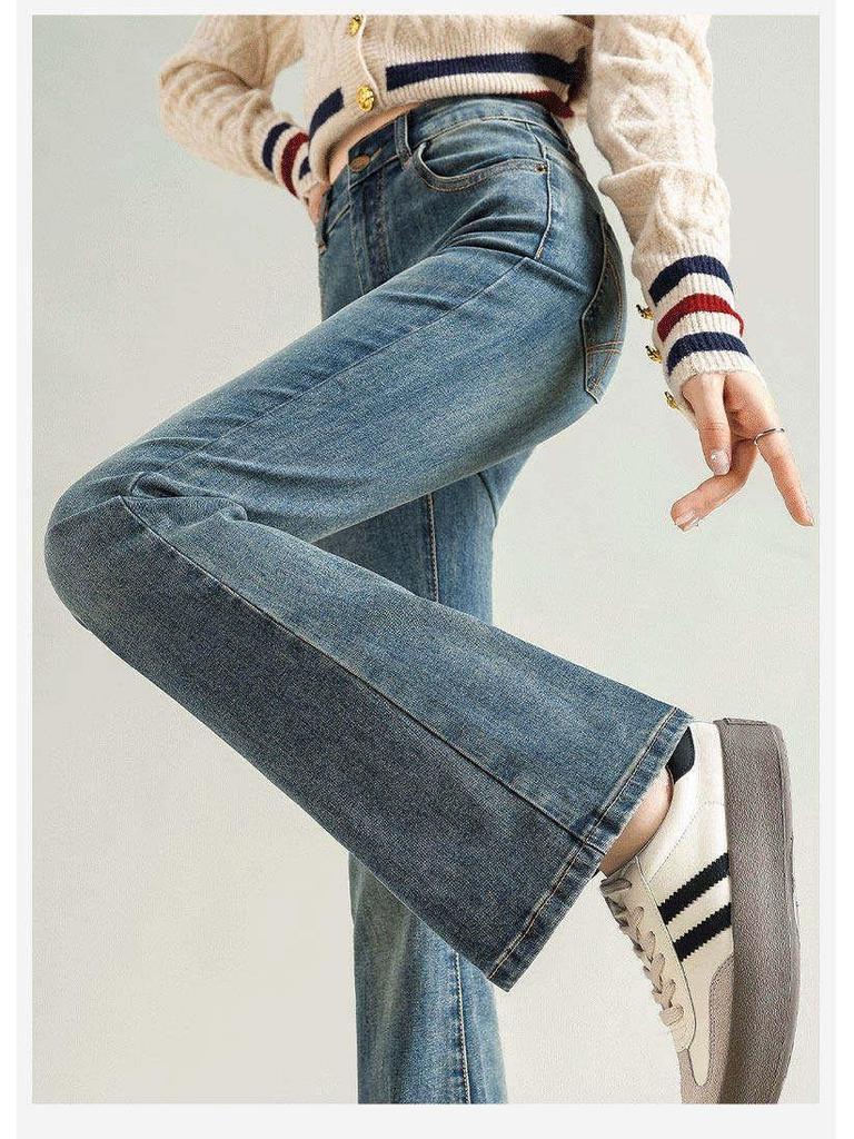 Jeans Flare Feminino 2026 de Cintura Alta Slim Fit - Azul Retrô, Estilo Versátil para Primavera e Outono