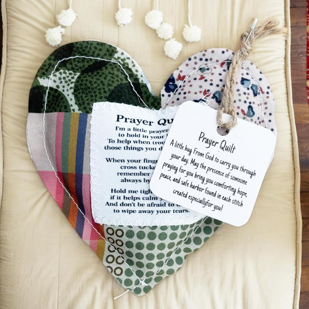 2-Pack Handmade Prayer Quilt with Cross ide, Pocket Size Comfort Quilts, Christian Sympathy Gift, 4 x 4 inches
