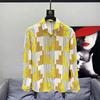 Spring Summer Printed Long-sleeved Shirt for Men Korean Style Handsome Loose Internet Checkered Shirt