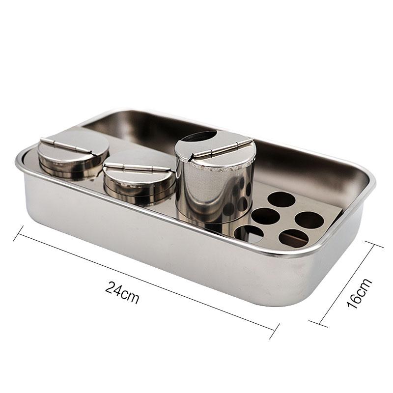 

Stainless Steel Dental Dressing Plate Instruments Storage Box with 3/4 Bottles Dental Tray for Dentist Lab