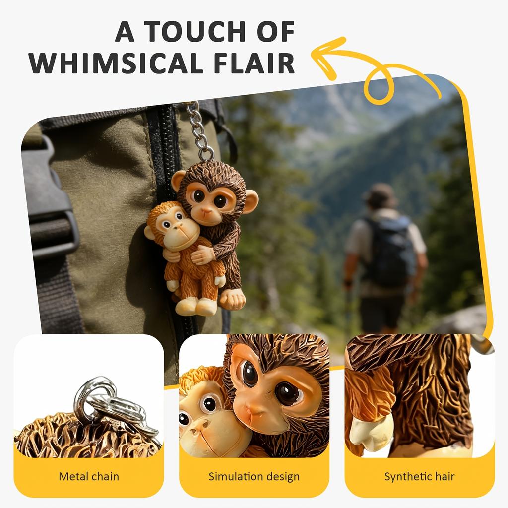 3D Resin Cute Monkey Keychain, Handmade Animal Bag Charm for Backpack, Purse, Keys, Gift