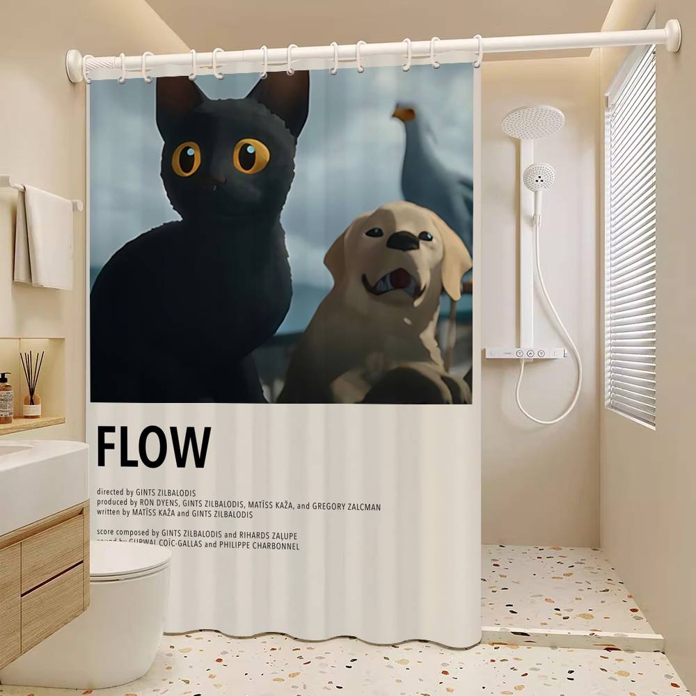 Hit Animated Movie F-FLOW White Shower Curtain, Bathroom Decorative Shower Curtain, Waterproof Shower Curtain With Hooks