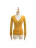 Spicy Lazy Girl V-neck Button Long Sleeve Women's Autumn/Winter Base Layer Elastic Fit T-shirt