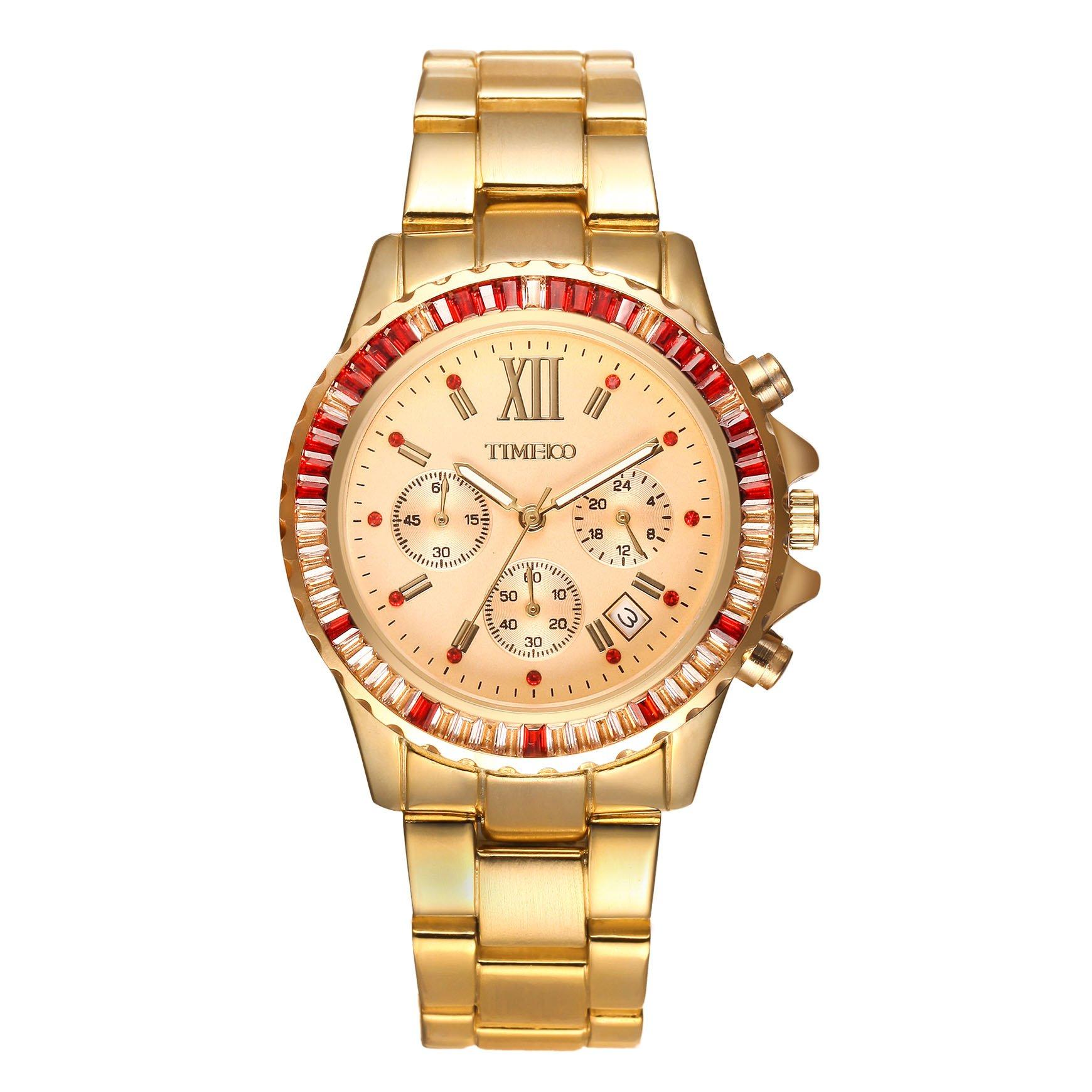 

TIME100 Модные многофункциональные кварцевые часы-хронограф с тремя циферблатами, мужские #W50327G.03A (Золото)