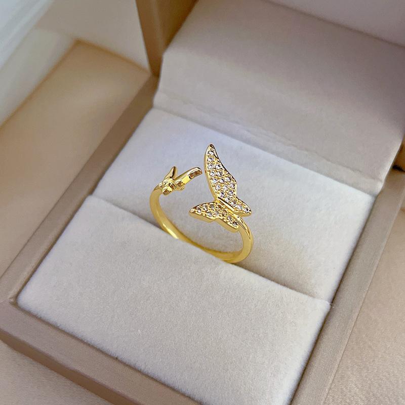 Korean version geometric butterfly ring for women with a cold and niche style, high-end and versatile rings