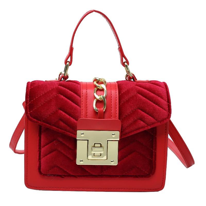 velvet handbag women's new light luxury small square bag niche design portable oblique span bag