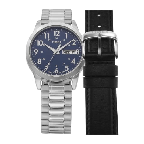 

TIMEX MAIN STREET BOX SETS Wristwatch, Navy Dial, Stainless Steel, Mineral Glass, Quartz Movement, 38mm, American Brand, Watch, TWG063700, Unisex, Sil