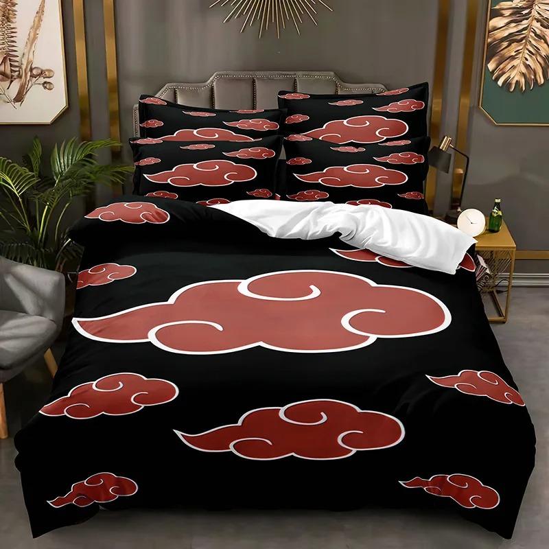 Narutos Uzumakizd Pattern Bedding Set Anime Printed Polyester Pillowcase Quilt Set 3-Piece Kids Adult Cover Set Double Twin King