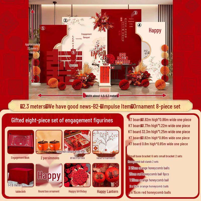Chinese Wedding Engagement Backdrop Set with Heightened KT Board and Decor