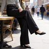 Pantaloni Larghi da Donna in Lana a Vita Alta Vestibilità Larga per Uso Casual Primaverile