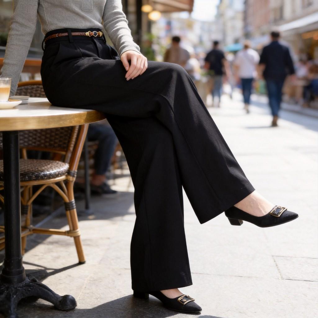Pantaloni Larghi da Donna in Lana a Vita Alta Vestibilità Larga per Uso Casual Primaverile