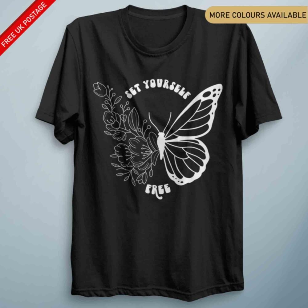 Floral Positive Vibes Set Yourself Free T Shirt Top Unisex Adult Kids Gift S