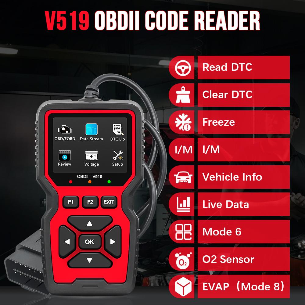 Cititor de coduri OBDII Scaner de diagnosticare date live v519 OBD/EOBD Verificare motor Citire Ștergere DTC OBD2 Scaner profesional