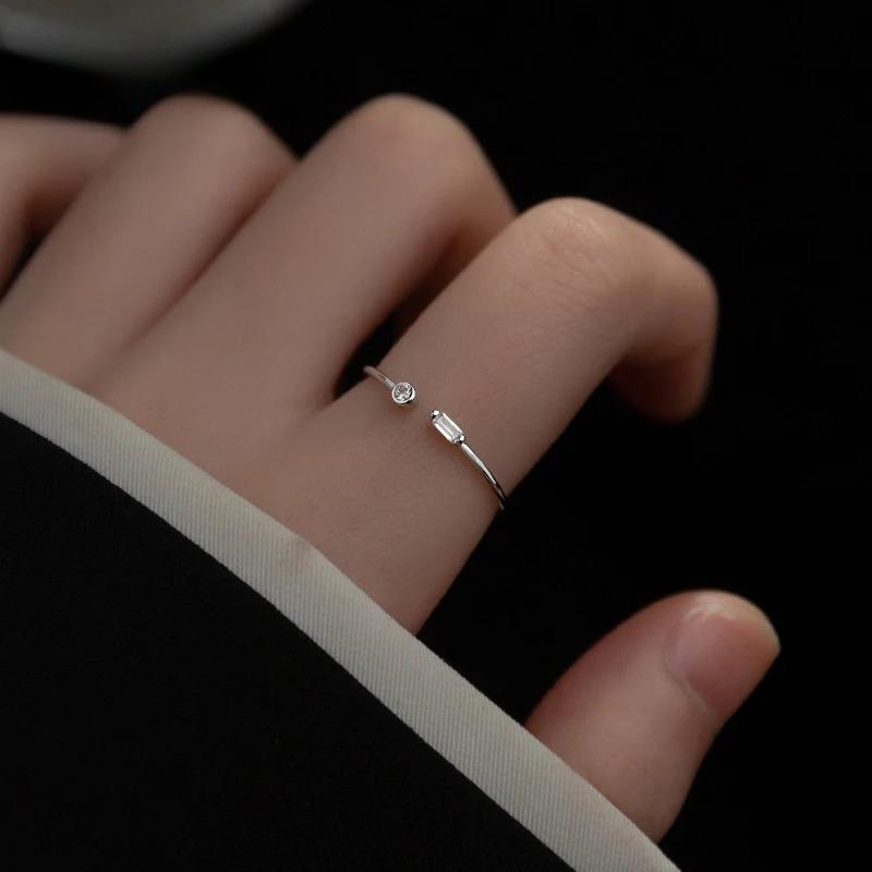 Silver Simple Thin Clear CZ Finger Rings Adjustable 14K Gold Ring For Women Wedding Jewelry Gifts