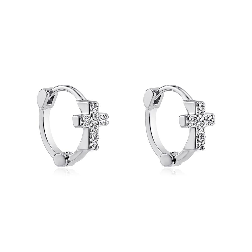 New Trendy CZ Zircon Cross Huggie Hoop Earrings for Women Mini Tiny Circle Hoops Cartilage Ear Buckle Piercing Zircon