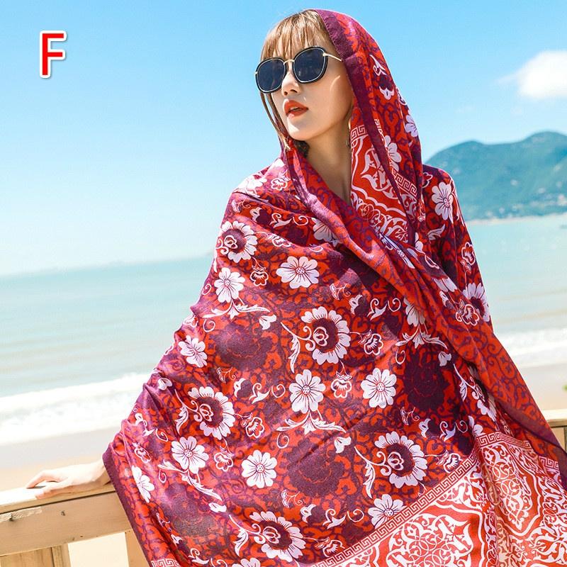 Summer Cotton and Linen Ethnic Wind Travel Scarf Holiday Sunscreen Scarf Big Shawl Female Beach Towel