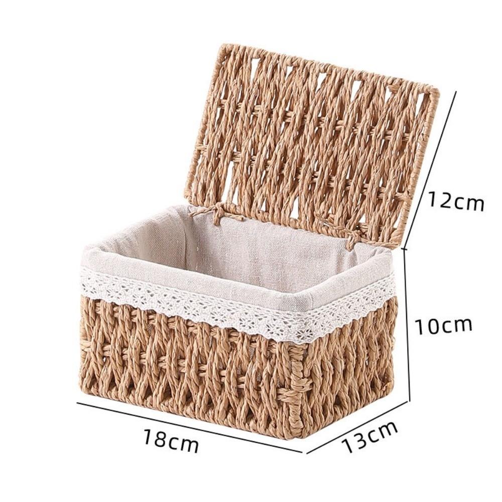Hand-woven Storage Baskets with Lid/Liner Desktop Sundries Organizer for Closet Shelf